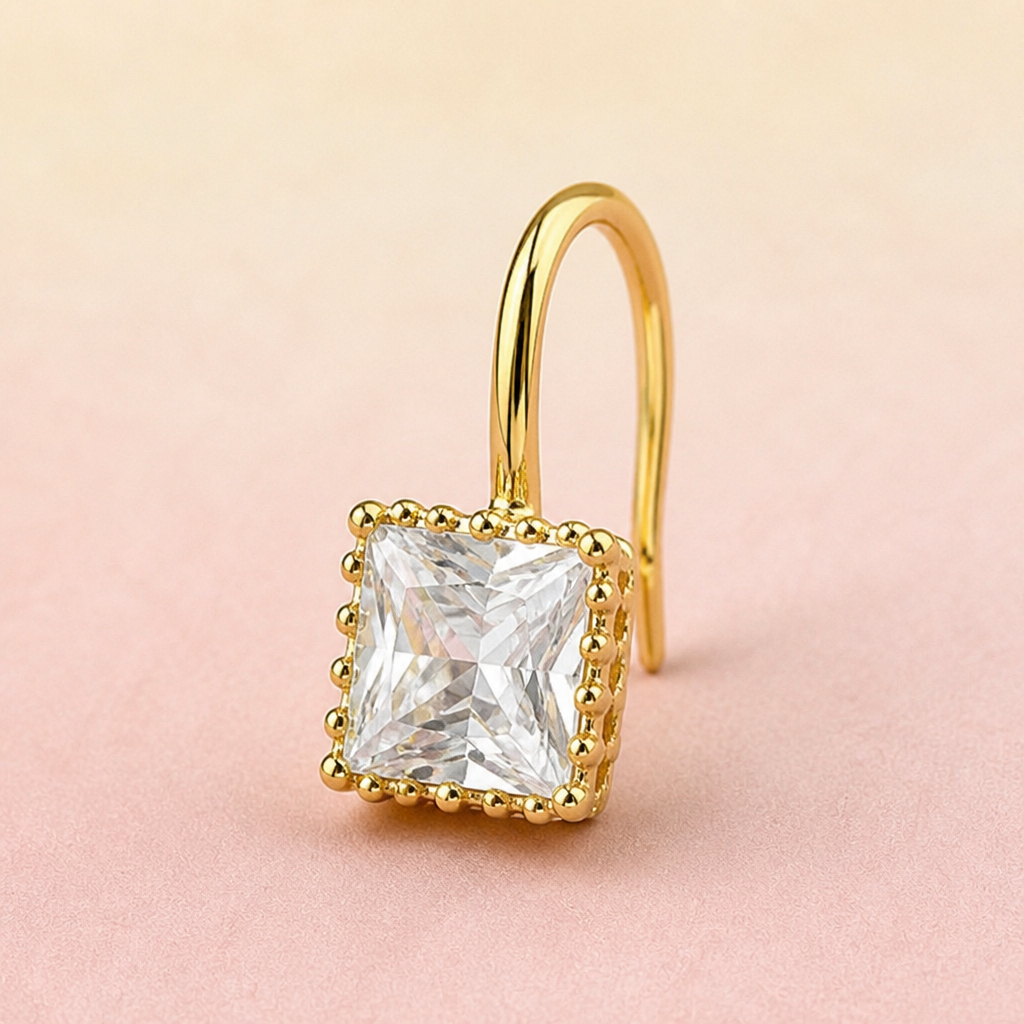 LumaLuxe™ – Dainty Square-Cut Crystal Drop Earrings in Gold