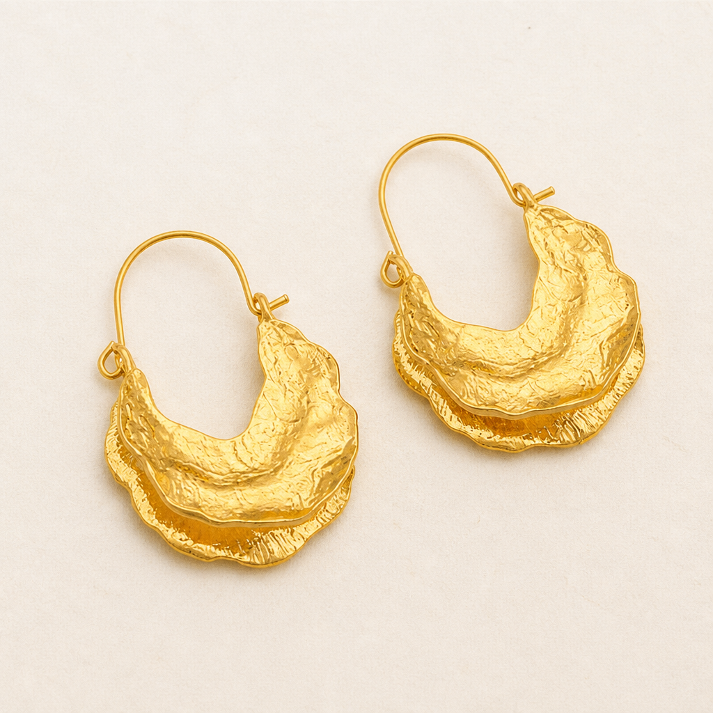 Selenia™ – Hammered Gold Crescent Statement Hoop Earrings