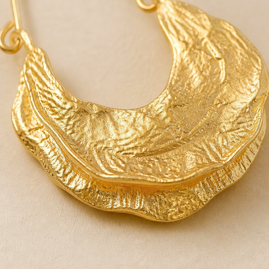 Selenia™ – Hammered Gold Crescent Statement Hoop Earrings