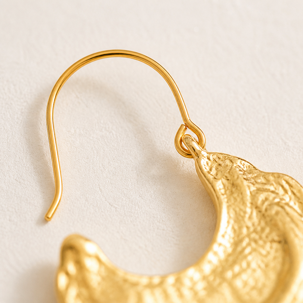 Selenia™ – Hammered Gold Crescent Statement Hoop Earrings