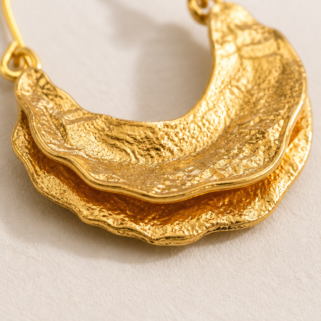 Selenia™ – Hammered Gold Crescent Statement Hoop Earrings