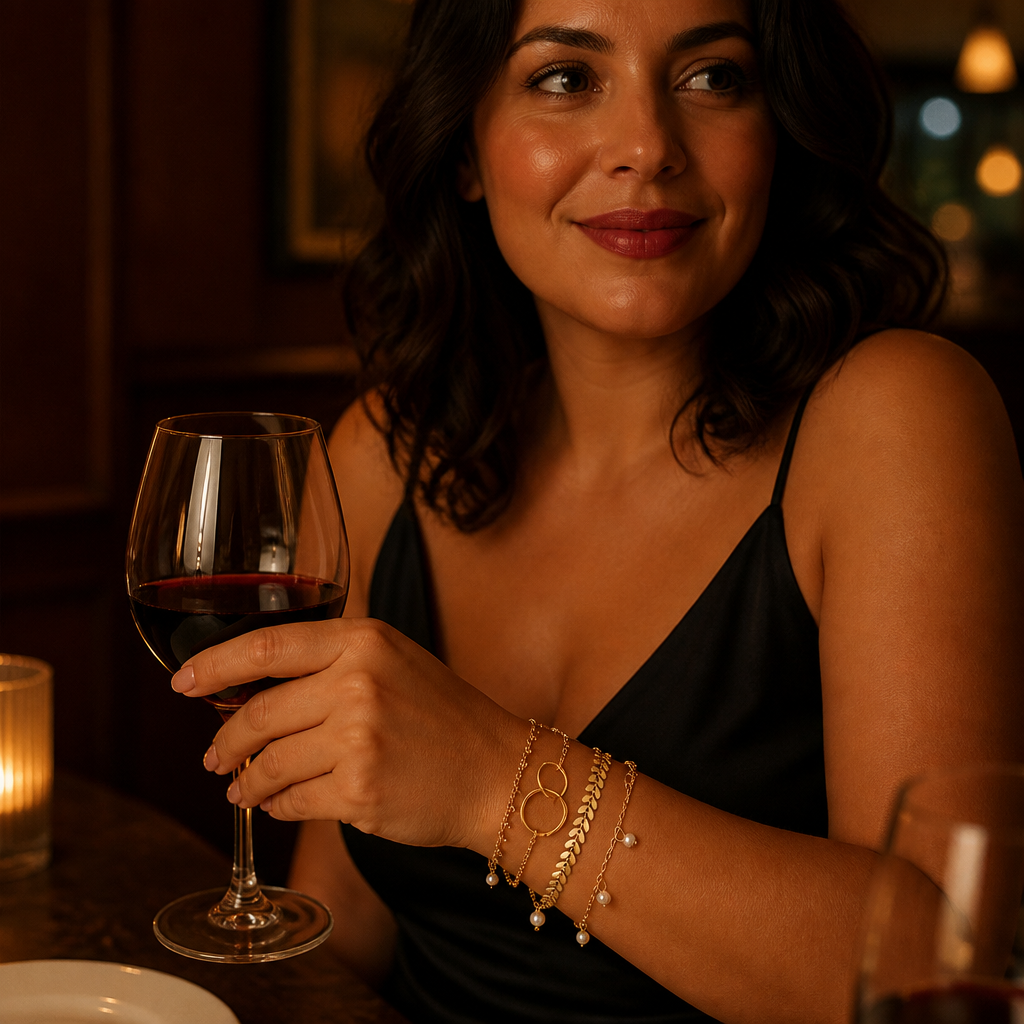 RadianceAura™ – Gold-Plated Layered Bracelet Set with Pearl & Laurel Detail
