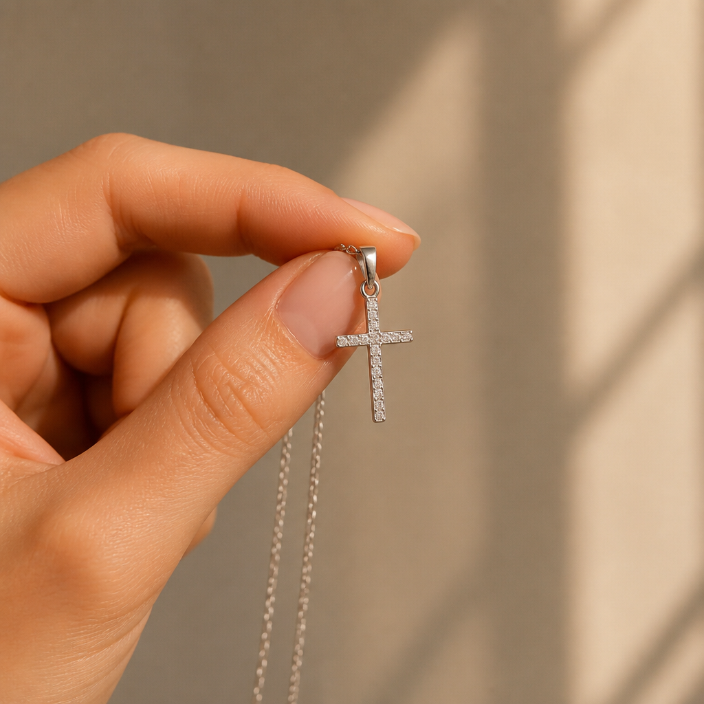 LustreRise™ – Sparkling Pavé Zircon Cross Pendant Necklace