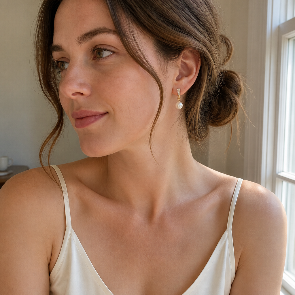 LumaFleur™ – Elegant Pearl Drop Earrings with Crystal Accent