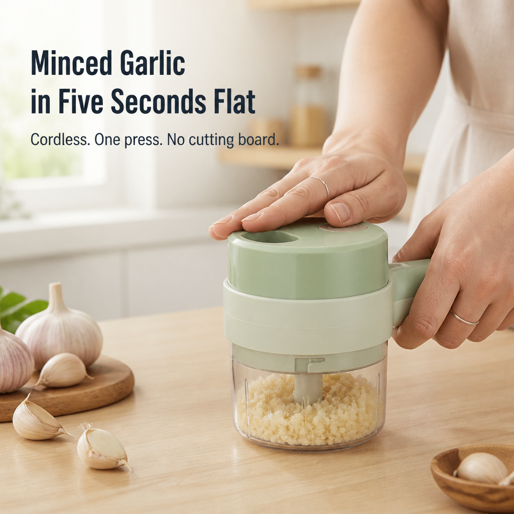 SliceSavvy™ — Mince Garlic, Slice Chili & Grind Meat in Seconds, Cordless