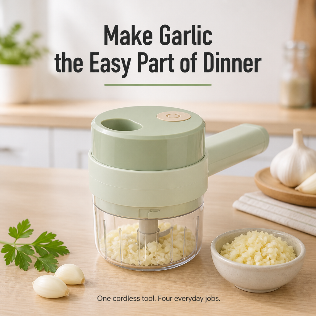SliceSavvy™ — Mince Garlic, Slice Chili & Grind Meat in Seconds, Cordless