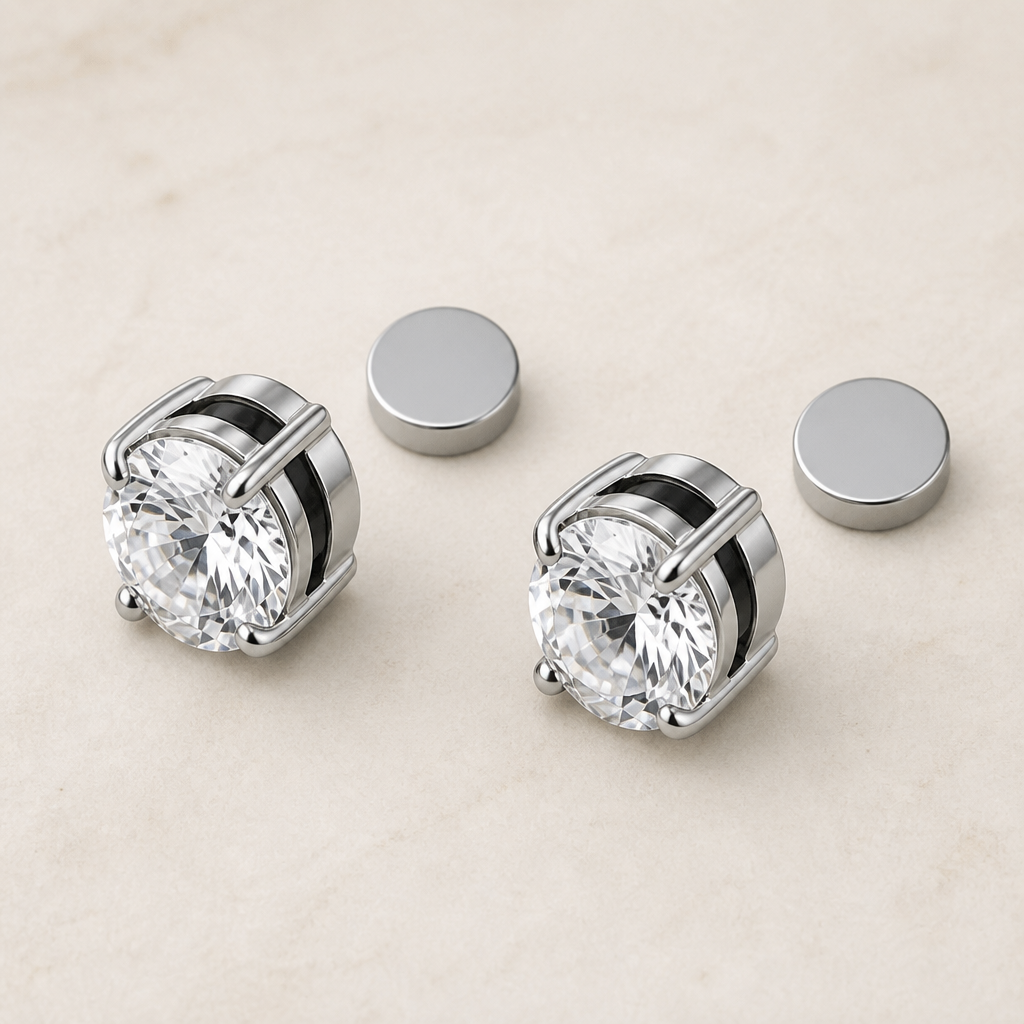 SerenPulse™ – Round-Cut Magnetic Clip-On Stud Earrings, No Piercing Needed