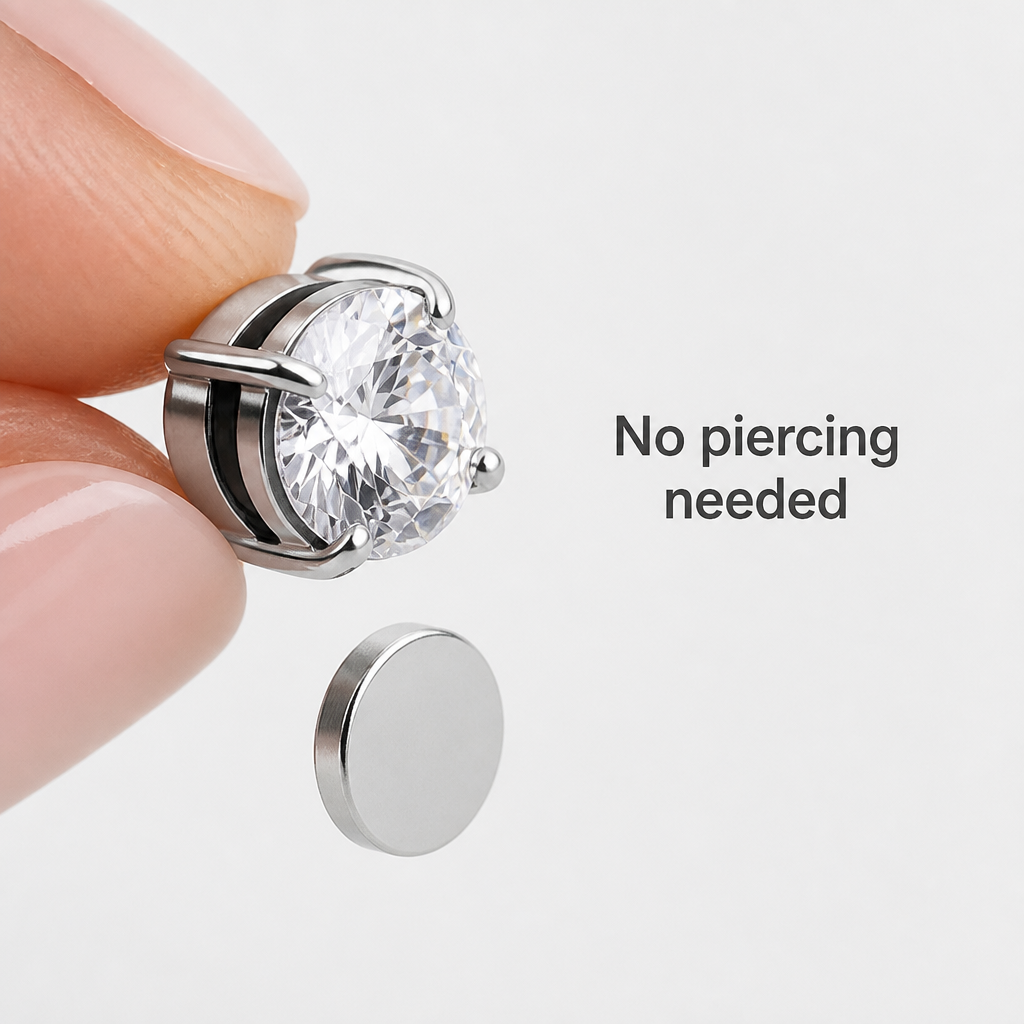 SerenPulse™ – Round-Cut Magnetic Clip-On Stud Earrings, No Piercing Needed
