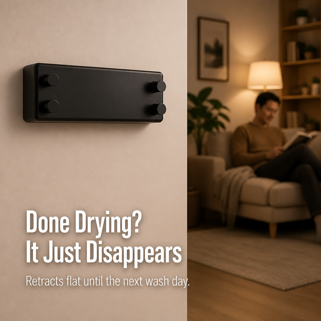 RoomFlow™ — Dry a Full Load, Then Vanish Your Clothesline Flat to the Wall