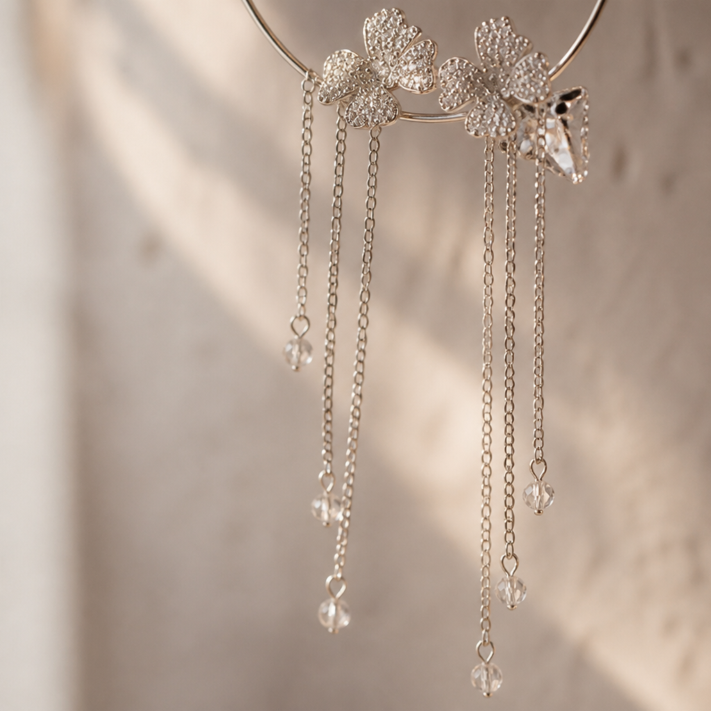 ZephyraLuxe™ – Butterfly Zircon Ear Cuff with Chain Tassels