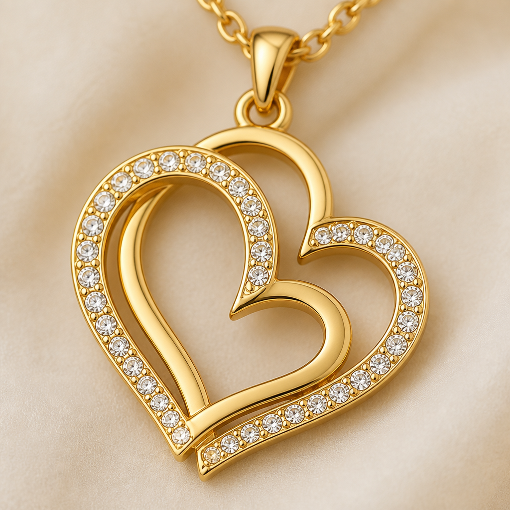 LumaCherish™ – Delicate Double-Heart Pendant Necklace with Pavé Crystals