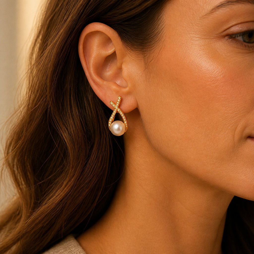 LumaRae™ – Twisted Pavé Pearl Pendant & Earring Set
