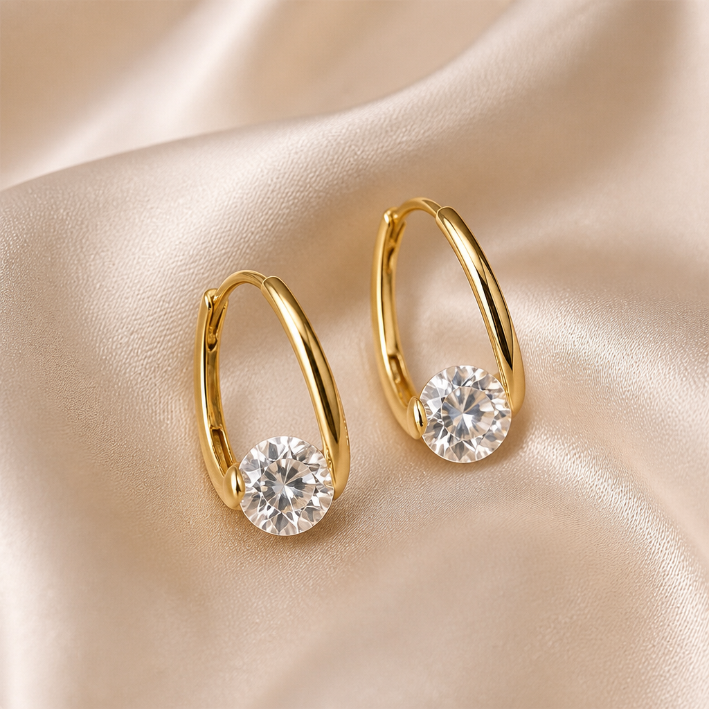 LuxeLume™ – Delicate Teardrop Hoop Earrings with Zirconia Stone