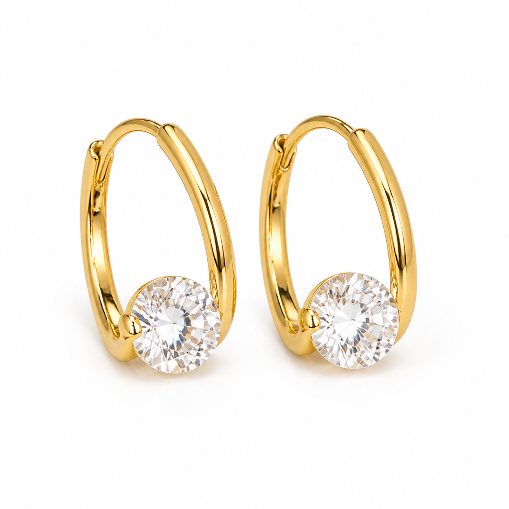 LuxeLume™ – Delicate Teardrop Hoop Earrings with Zirconia Stone