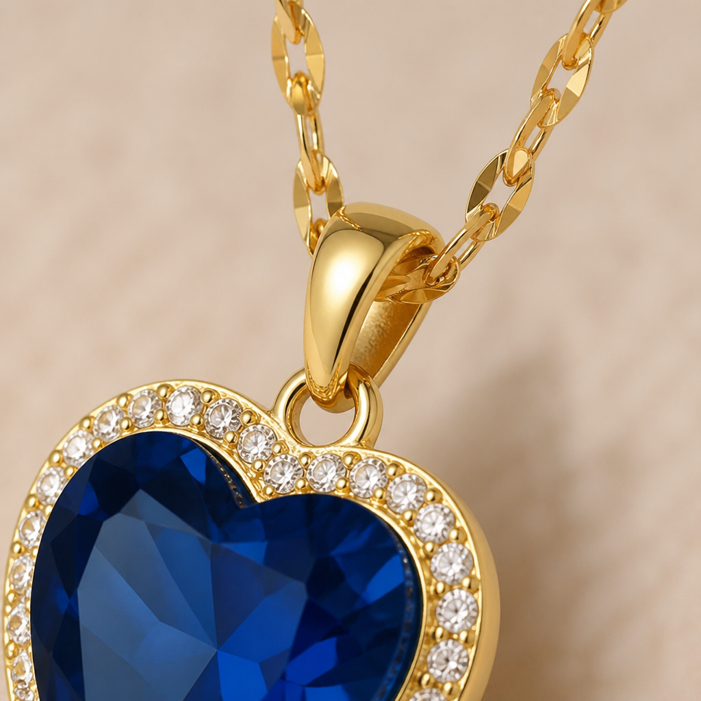 LioraCharm™ – Sparkling Sapphire Heart Pendant Necklace with Pavé Halo