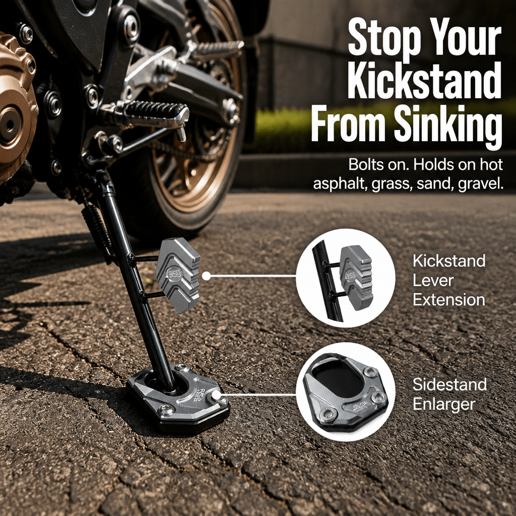 GripHold™ — Stop Your Kickstand From Sinking on Hot Asphalt and Soft Ground