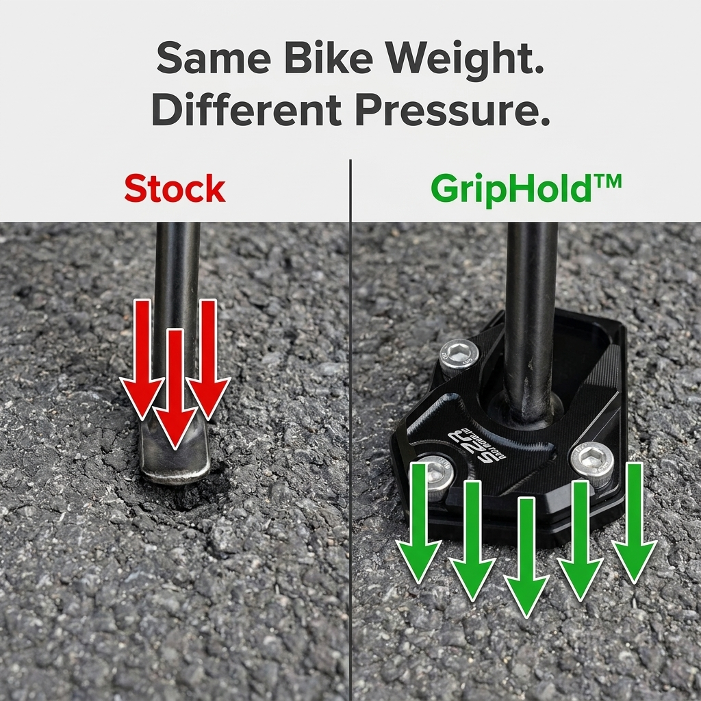 GripHold™ — Stop Your Kickstand From Sinking on Hot Asphalt and Soft Ground