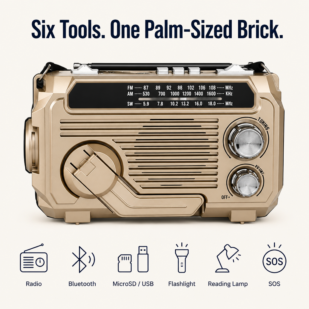 VoltGuard™ — Power Light, Radio, and SOS From Crank, Sun, or USB