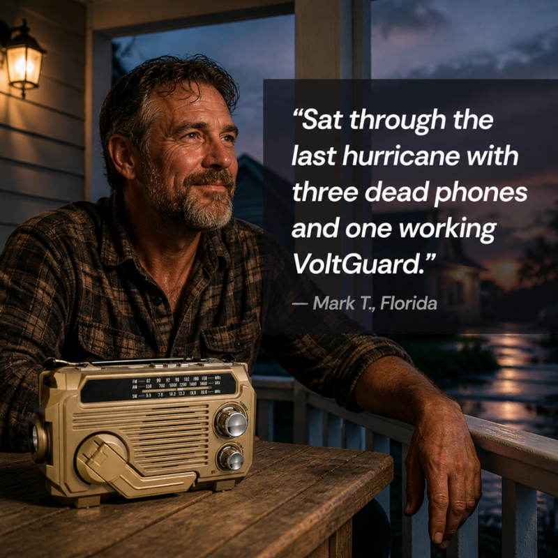 VoltGuard™ — Power Light, Radio, and SOS From Crank, Sun, or USB