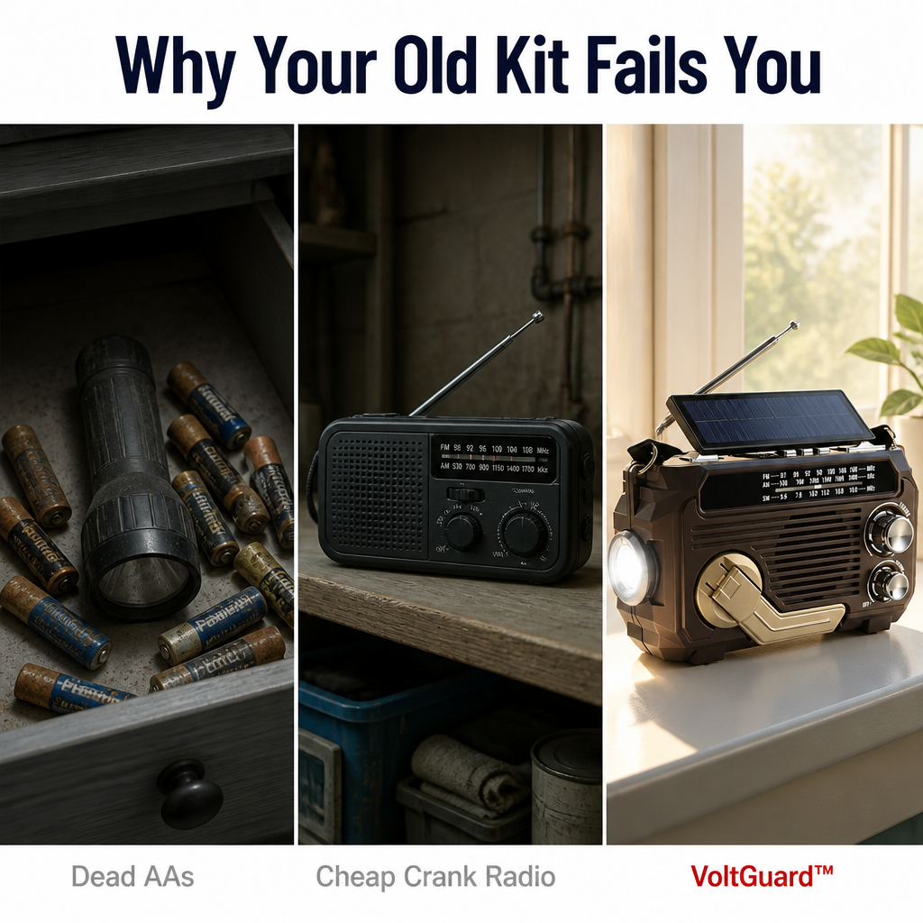 VoltGuard™ — Power Light, Radio, and SOS From Crank, Sun, or USB