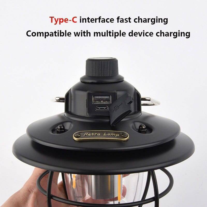 Rechargeable Camping Lantern with 3 Lighting Modes – Vintage Design
