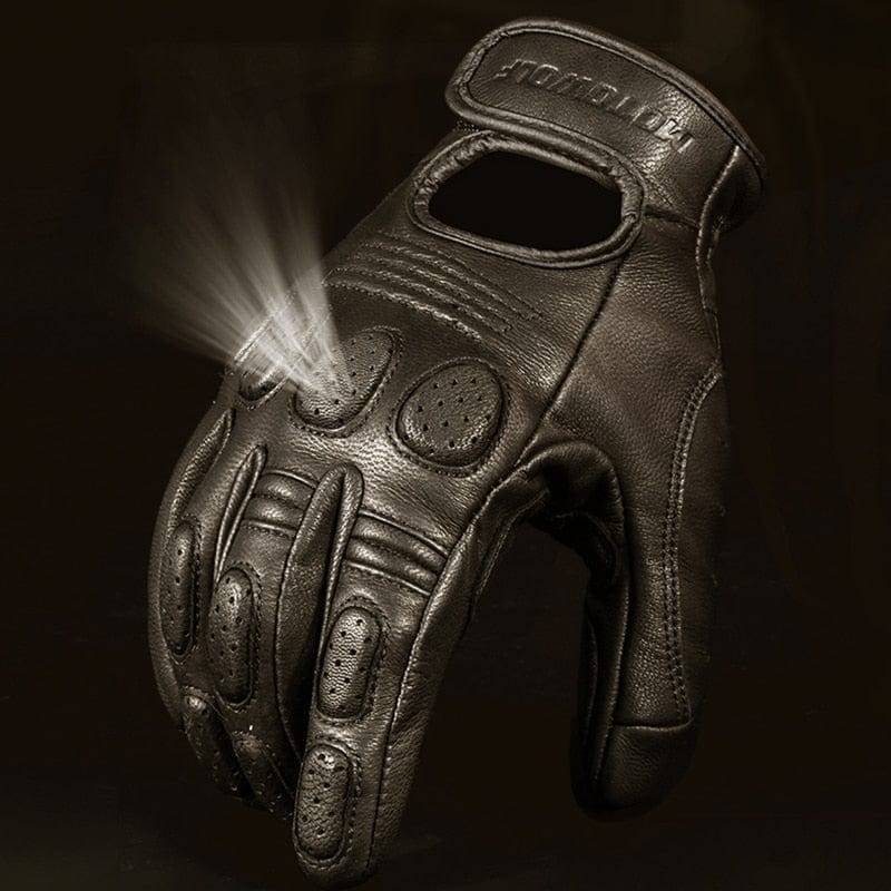 Classic Leather Motorcycle Gloves in Sheepskin Style