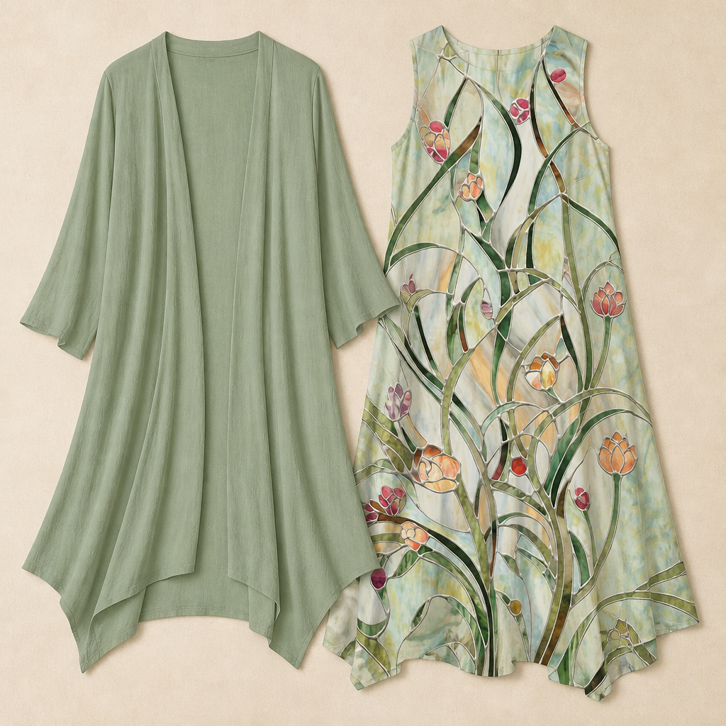 AmaraBelle™ – Flowy Floral Two-Piece Maxi Dress with Matching Cardigan