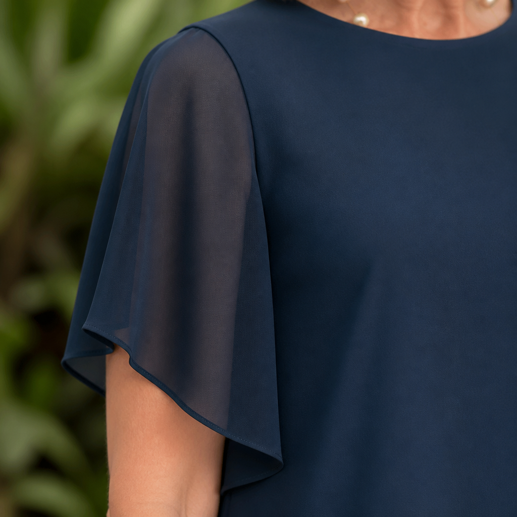 ZephyraFlex™ – Elegant Asymmetrical Chiffon Top & Wide-Leg Pants Set