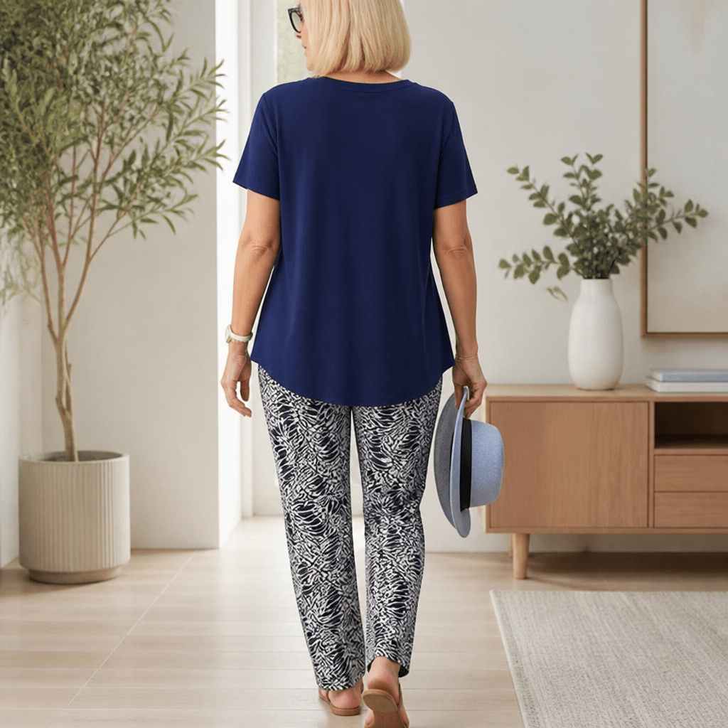 LumaraFlex™ – Relaxed Short-Sleeve Top & Printed Tapered Pant Set