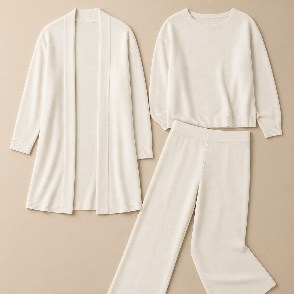 Verena™ – Elegant Three-Piece Knit Set with Longline Duster Cardigan