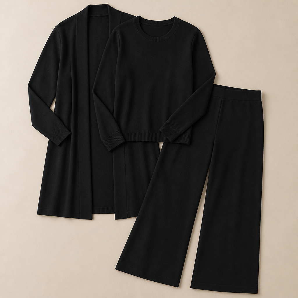Verena™ – Elegant Three-Piece Knit Set with Longline Duster Cardigan