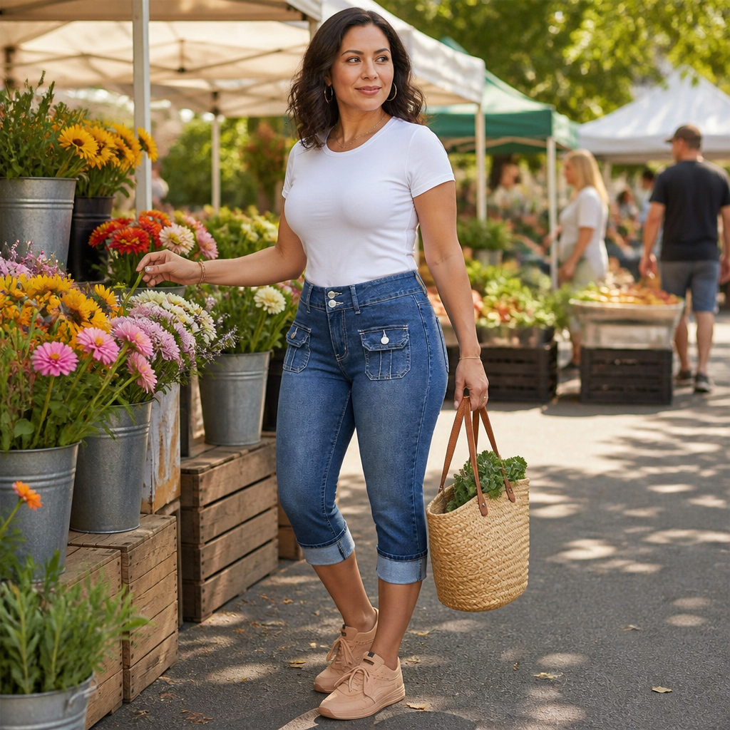 SerisiFlex™ – Curve-Defining Slim Fit Stretch Denim Capris with Contoured Waistband