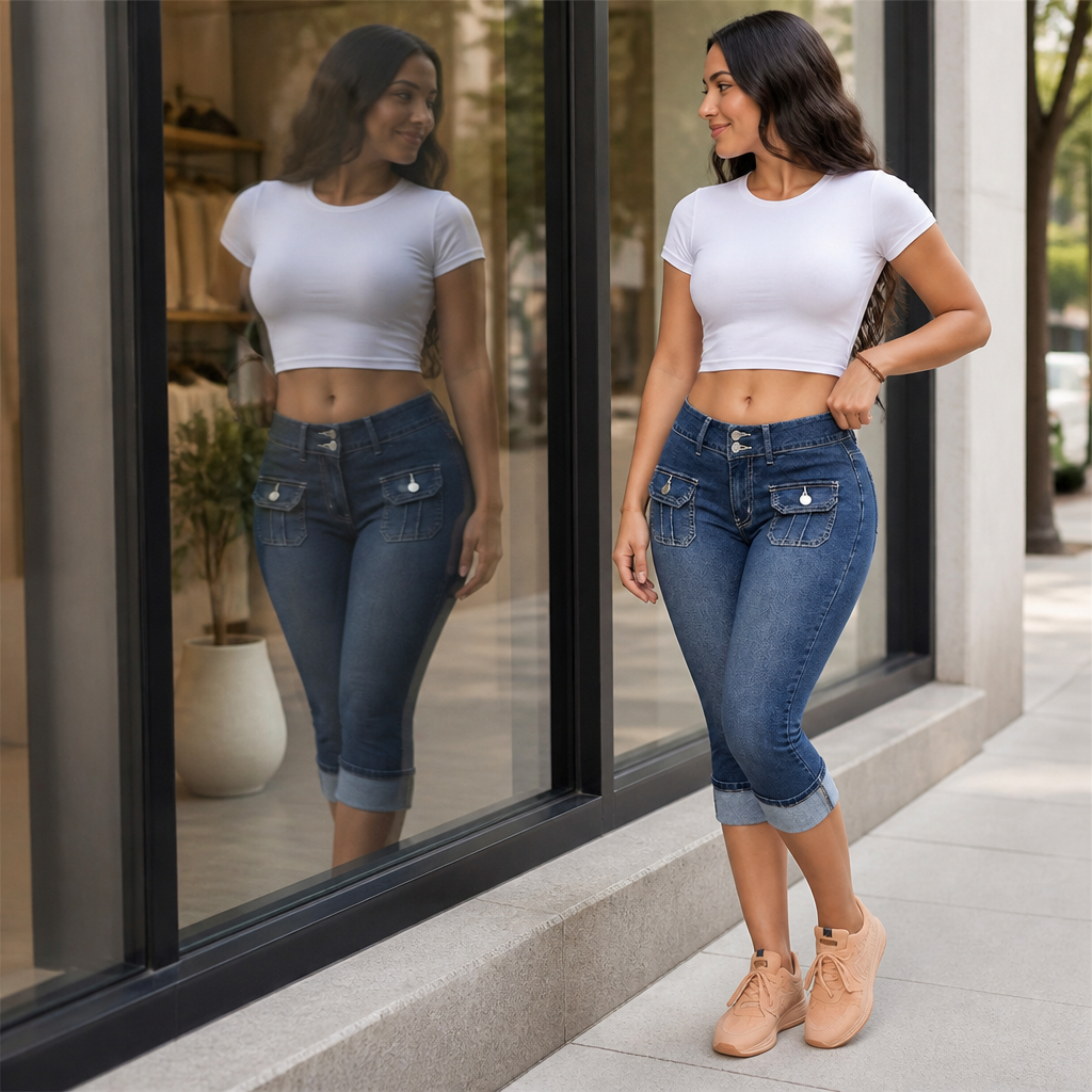 SerisiFlex™ – Curve-Defining Slim Fit Stretch Denim Capris with Contoured Waistband