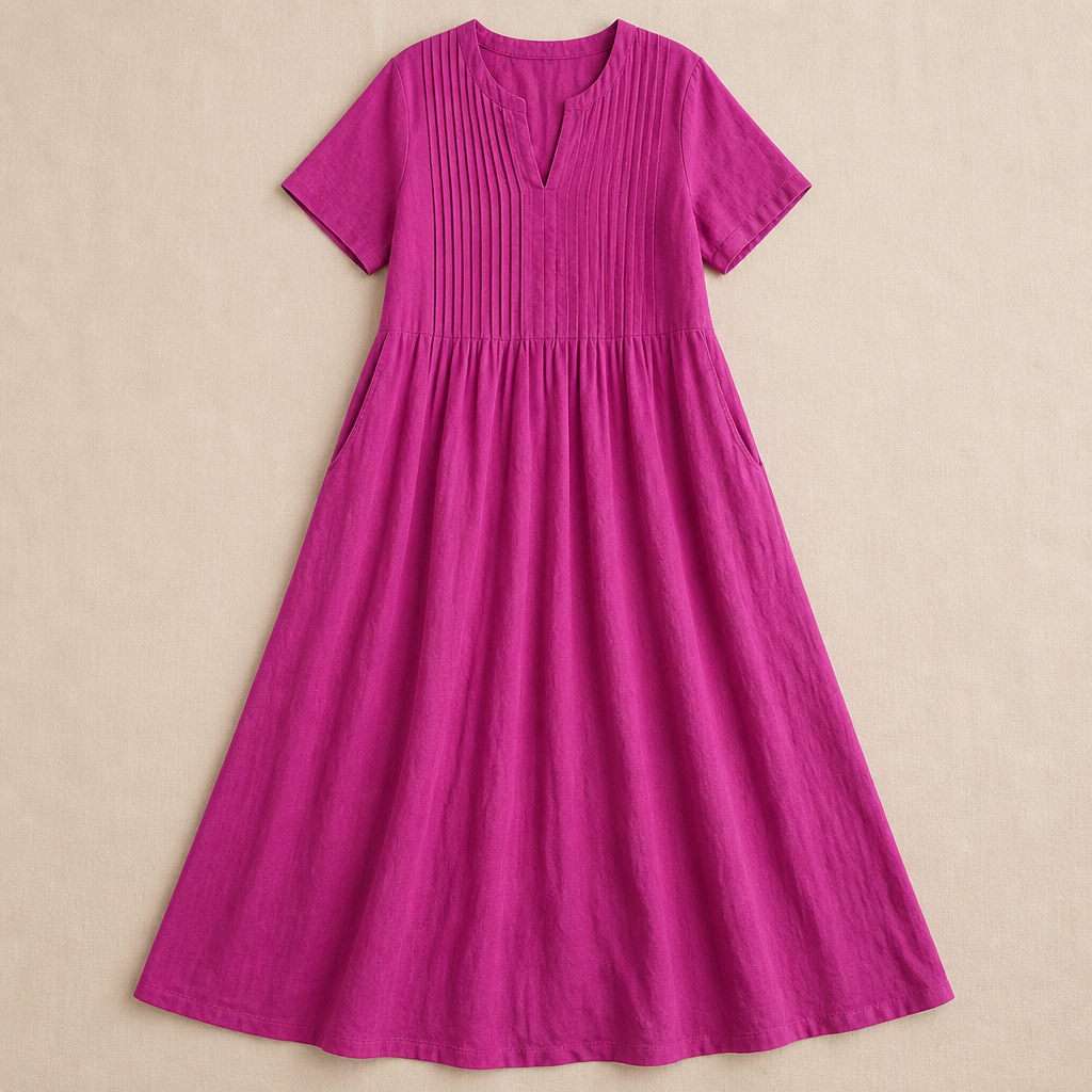 LioraBelle™ – Relaxed Pintuck Linen Maxi Dress with Pockets