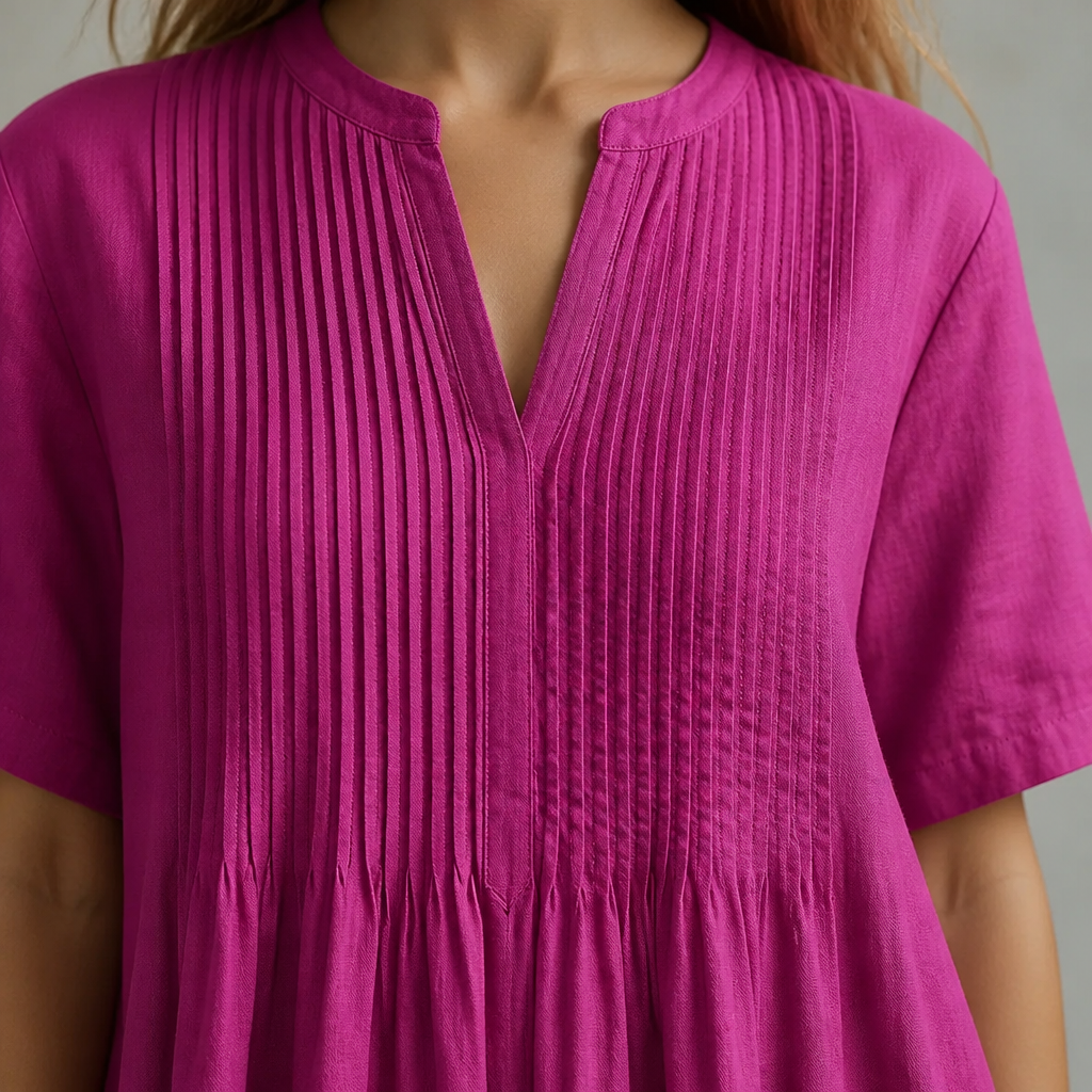 LioraBelle™ – Relaxed Pintuck Linen Maxi Dress with Pockets