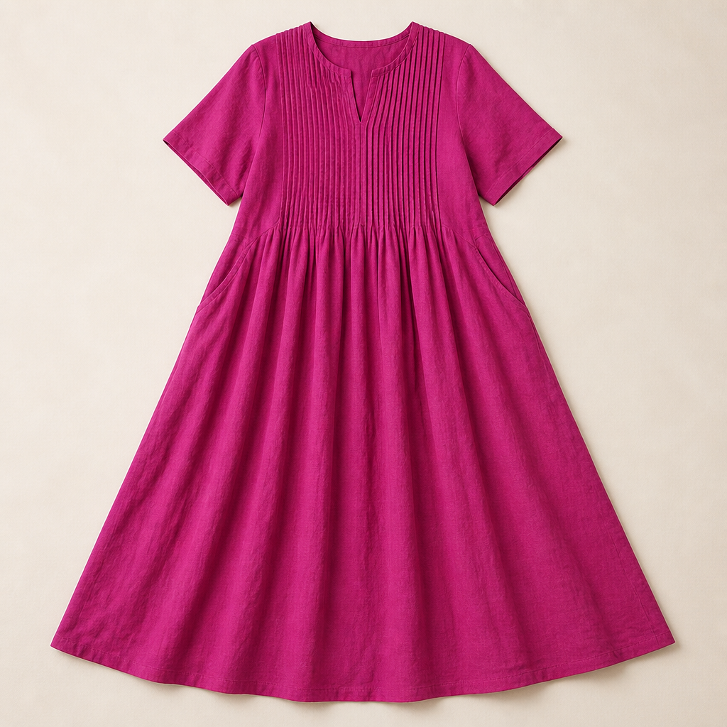 LioraBelle™ – Relaxed Pintuck Linen Maxi Dress with Pockets
