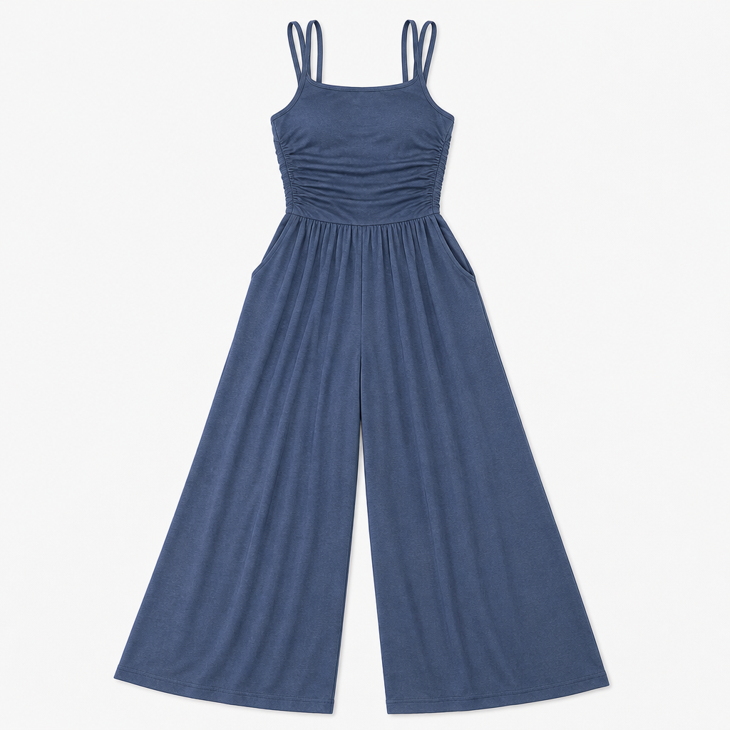 SolaraWave™ – Flowy Wide-Leg Summer Jumpsuit with Ruched Bodice
