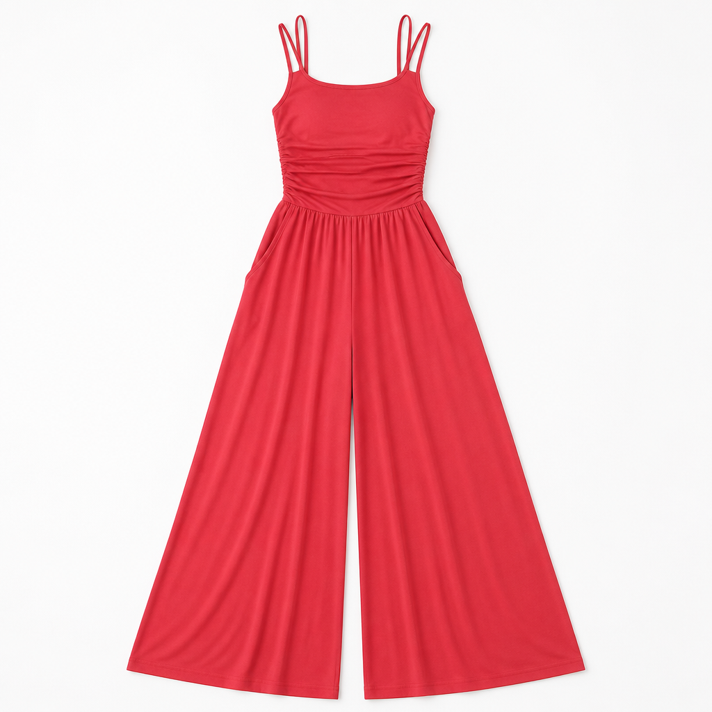 SolaraWave™ – Flowy Wide-Leg Summer Jumpsuit with Ruched Bodice