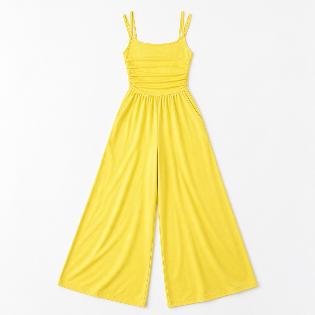 SolaraWave™ – Flowy Wide-Leg Summer Jumpsuit with Ruched Bodice