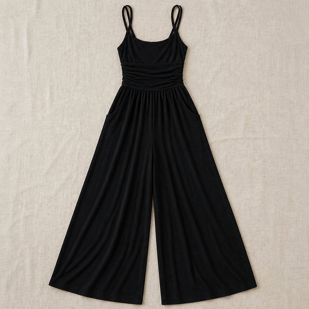 SolaraWave™ – Flowy Wide-Leg Summer Jumpsuit with Ruched Bodice