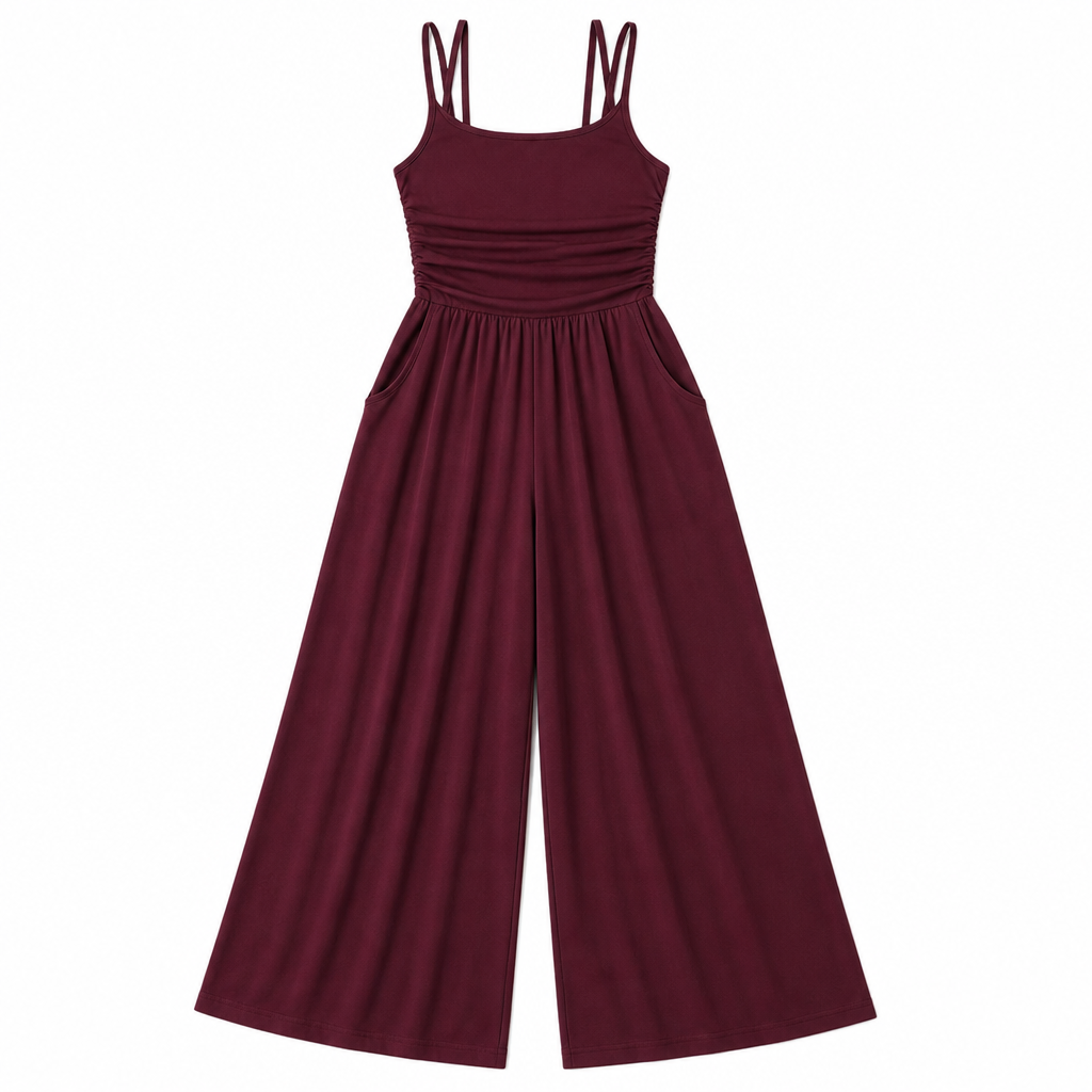 SolaraWave™ – Flowy Wide-Leg Summer Jumpsuit with Ruched Bodice