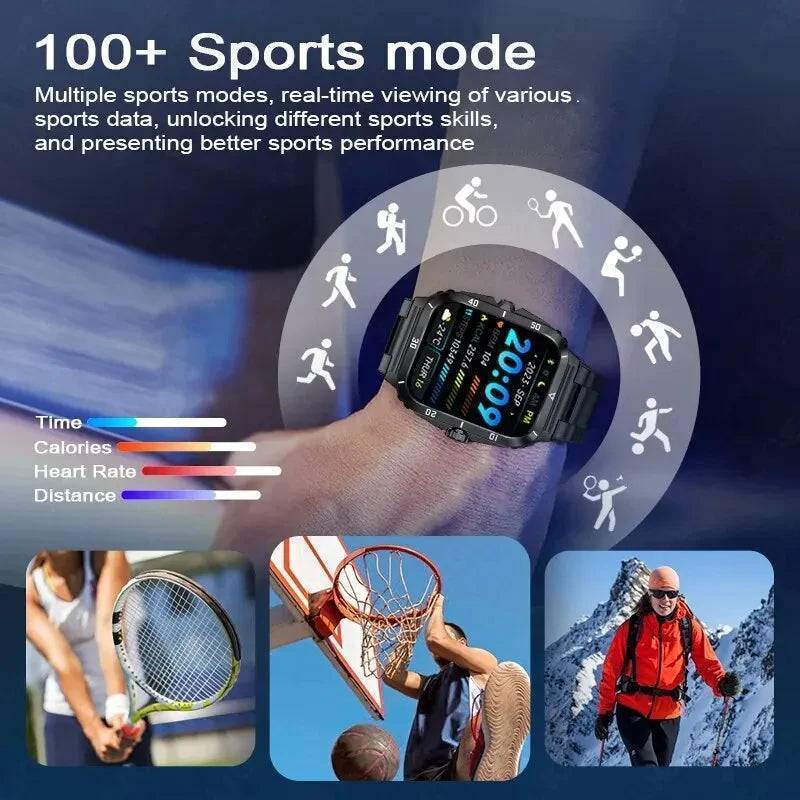 Men's Durable Military-Style Smartwatch with Bluetooth Calling & Fitness Tracking
