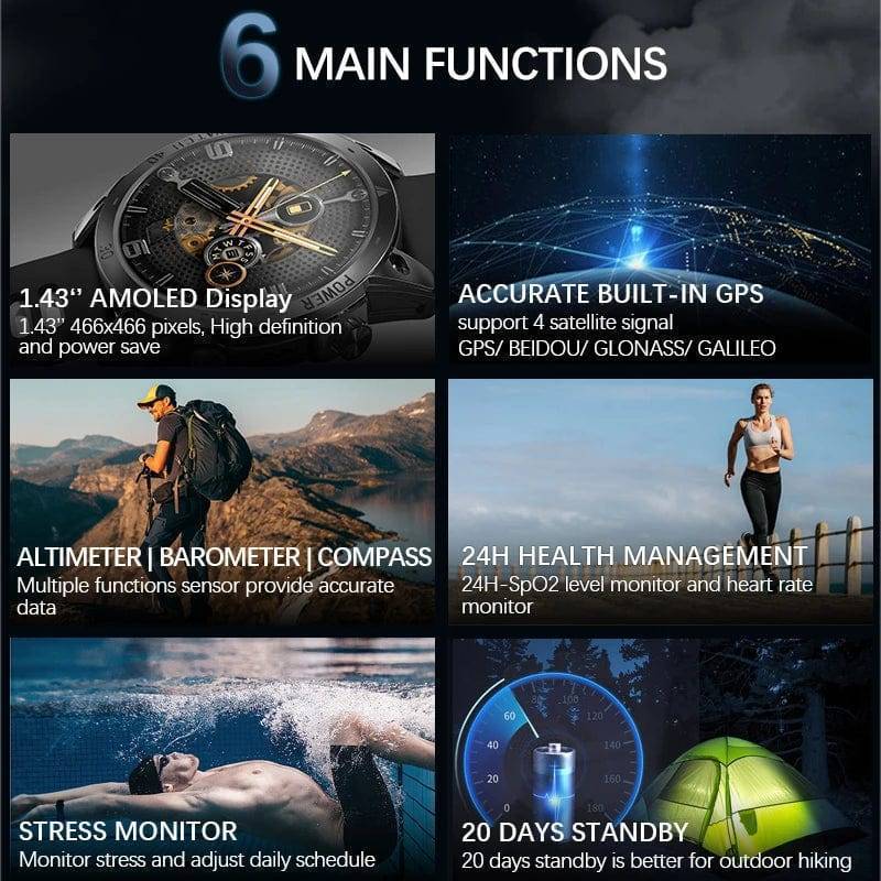 Smartwatch with GPS, Altimeter, Barometer, and Compass for Outdoor Activities