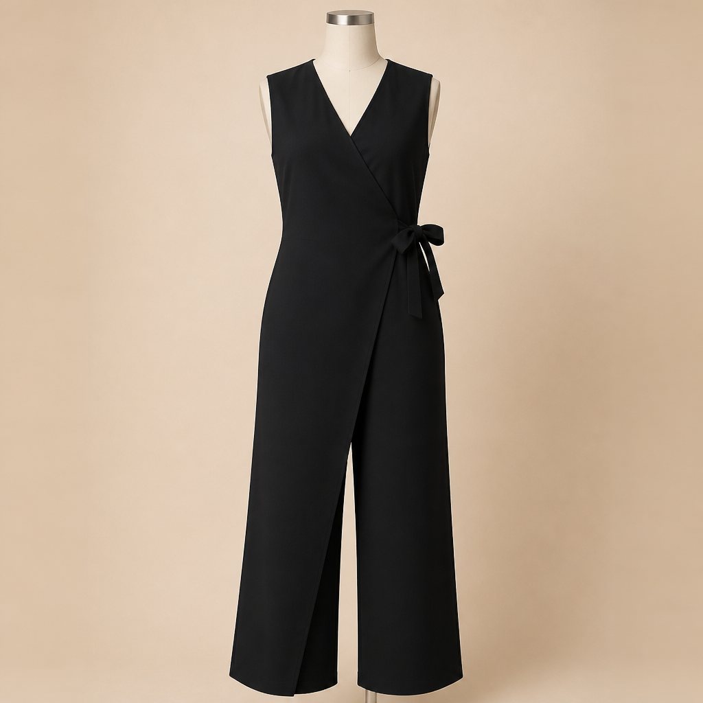 SereneSilhouette™ – Elegant Wrap-Front Sleeveless Jumpsuit with Side Tie