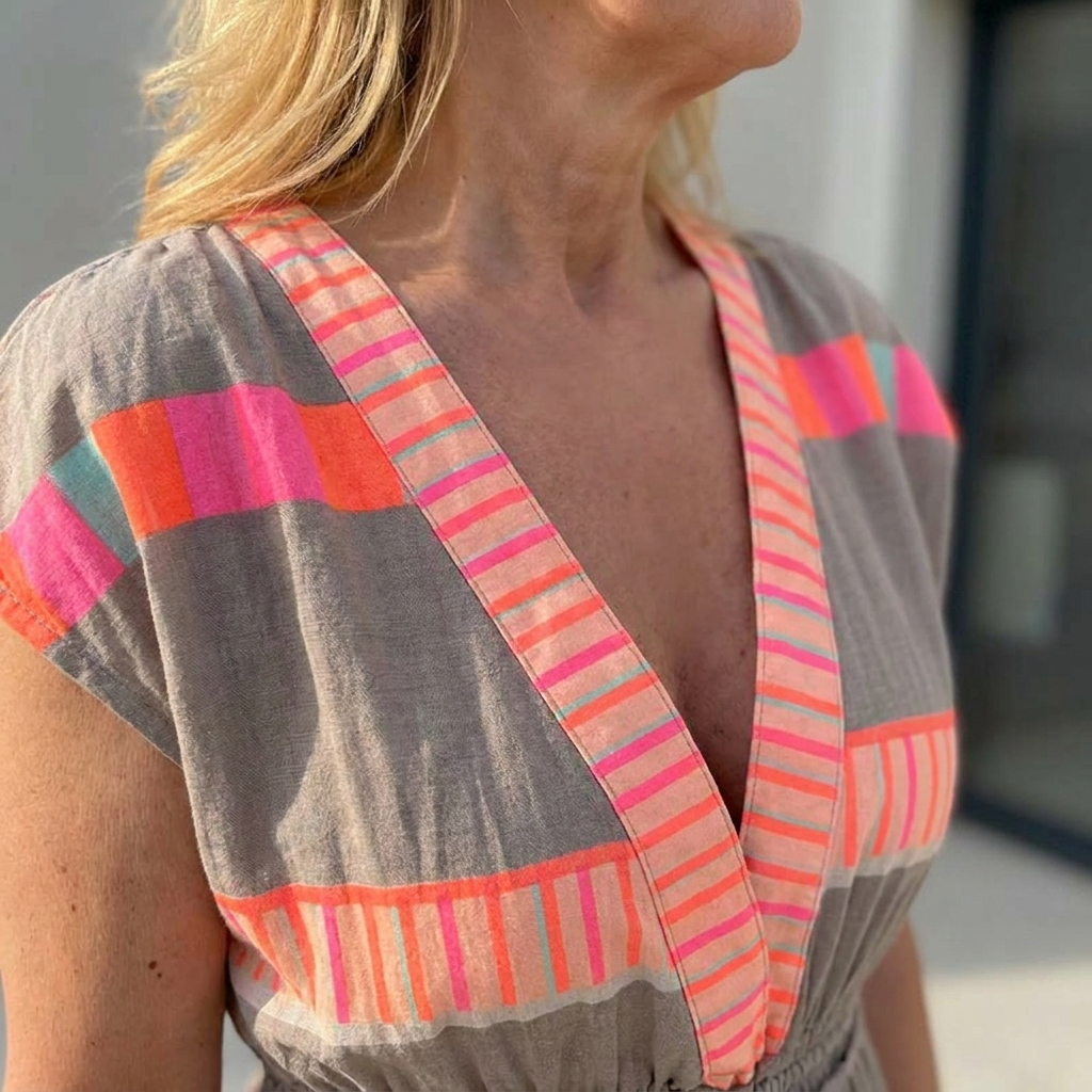 Solana™ – Bohemian Print V-Neck Tiered Maxi Dress with Tassel Tie