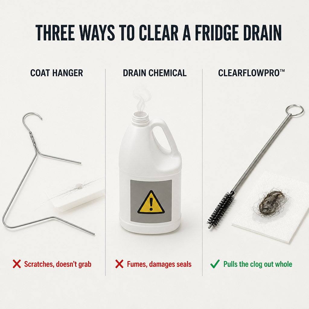 ClearFlowPro™ — Clears Hidden Drain Gunk and Stops Fridge Water Pooling for Good