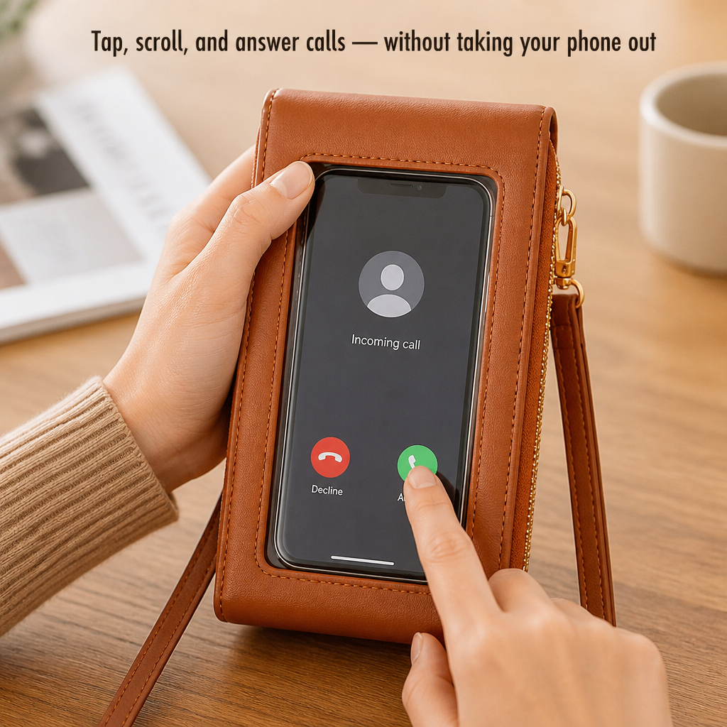 VividGuard™ – Hands-Free Touchscreen Crossbody Phone Bag with RFID Protection