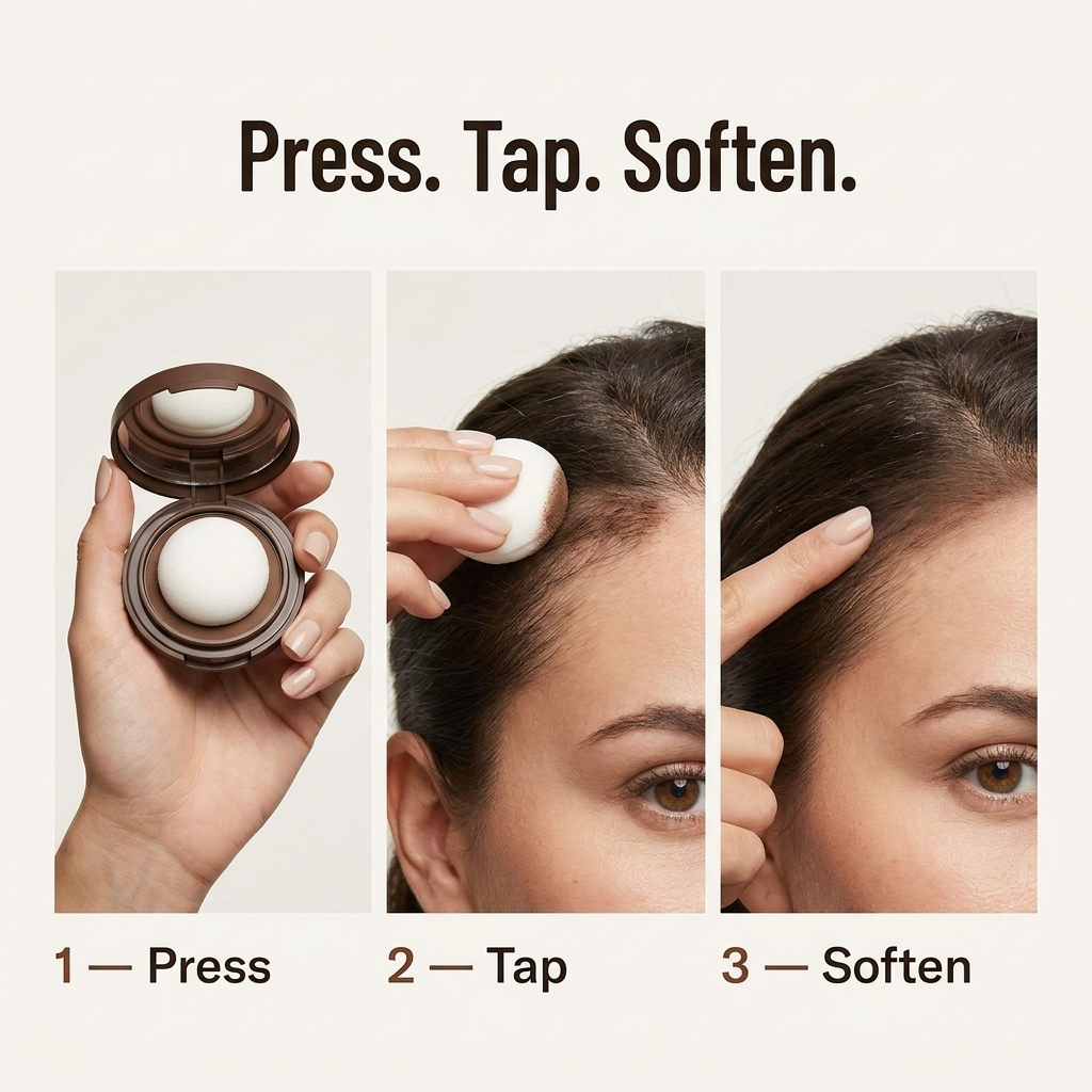 CrownVeil™ — Cover Wide Parts in Two Presses with Sweat-Proof Tap-On Powder