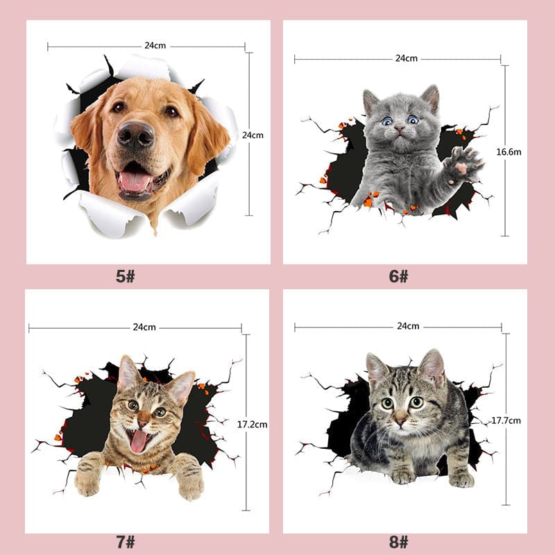 Cute 3D Wall Stickers Featuring Cats and Dogs