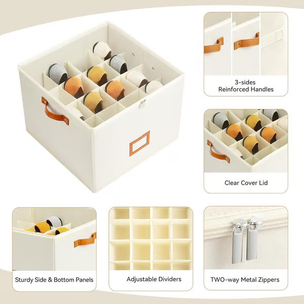 Foldable Fabric Shoe Storage Box with Lid